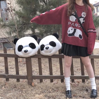 ♡Dreaming Cat♡ 復古大熊貓字母暗紅色針織毛衣