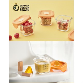樂扣樂扣增量版寶寶副食品耐熱玻璃調理盒/方形/橘/260ML/二入彩盒(LLG519S2)副食品分裝 可電鍋/微波