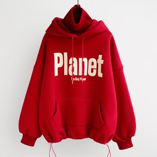 💖熱賣新品💖聖誕紅色新款寬松高領加絨加厚衛衣2021連帽抽繩上衣女裝ins外套