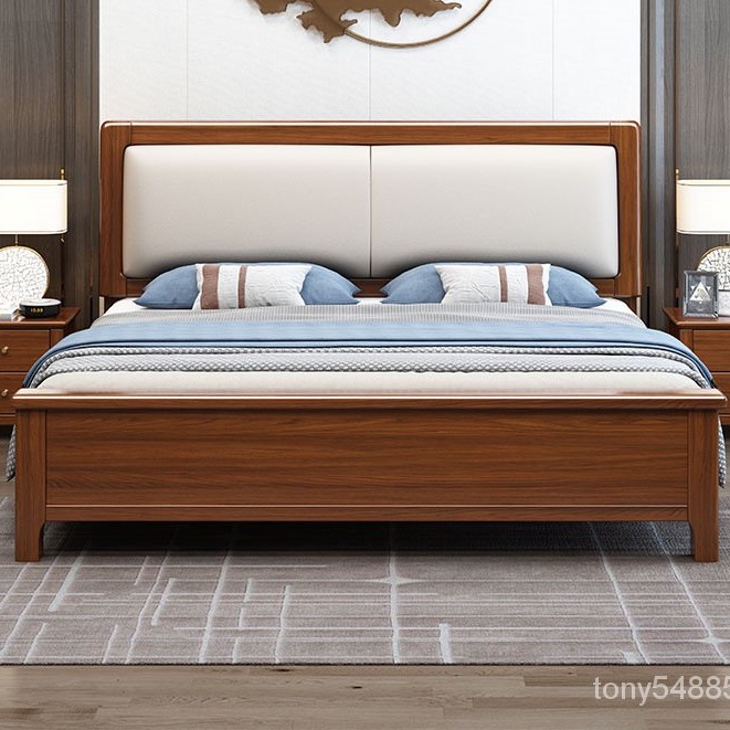 衚桃木實木床1.8米雙人床1.5米高箱儲物床軟包現代新中式婚床傢具 高腳床 鐵床架 雙層床 上下床 儲物多功能床架 LE