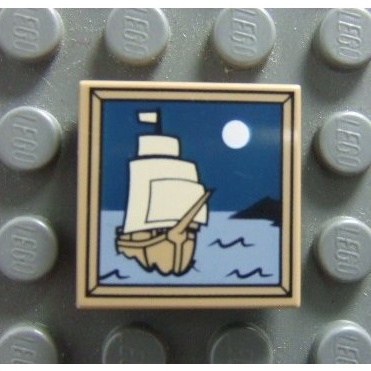 【積木2010】樂高 LEGO 壁畫 油畫 月亮 帆船 風景 道具 印刷 磚片 3068bpb0408 10246