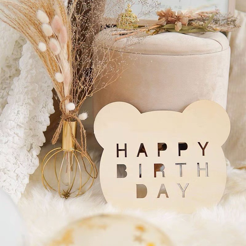 【雪花氣球】生日小熊裝飾木質背板 生日佈置 派對 生日道具 拍照道具  慶生佈置 週歲 氣球佈置 生日 抓周 週歲佈置