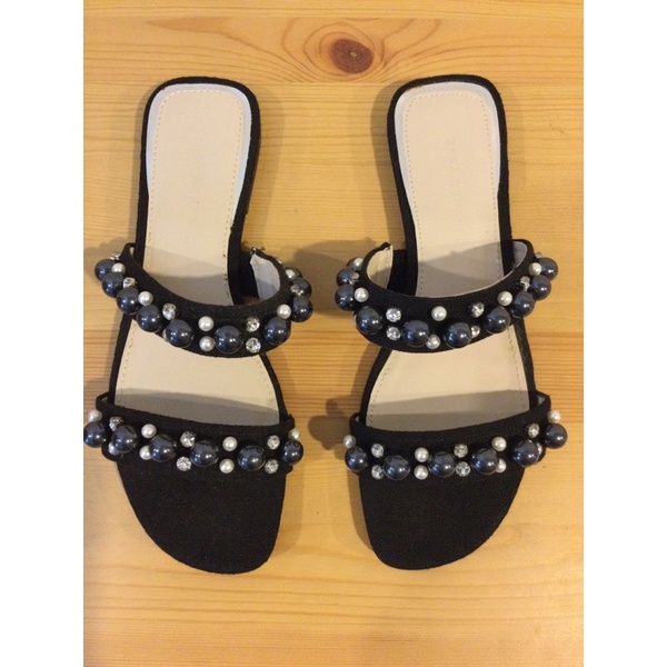 [二手] Zara 黑色 珍珠/水鑽 涼鞋 尺寸 37