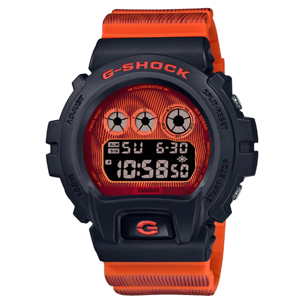 【CASIO 卡西歐】G-SHOCK 科幻感奇妙世界螢光色調電子錶-亮橘(DW-6900TD-4 防水200米)