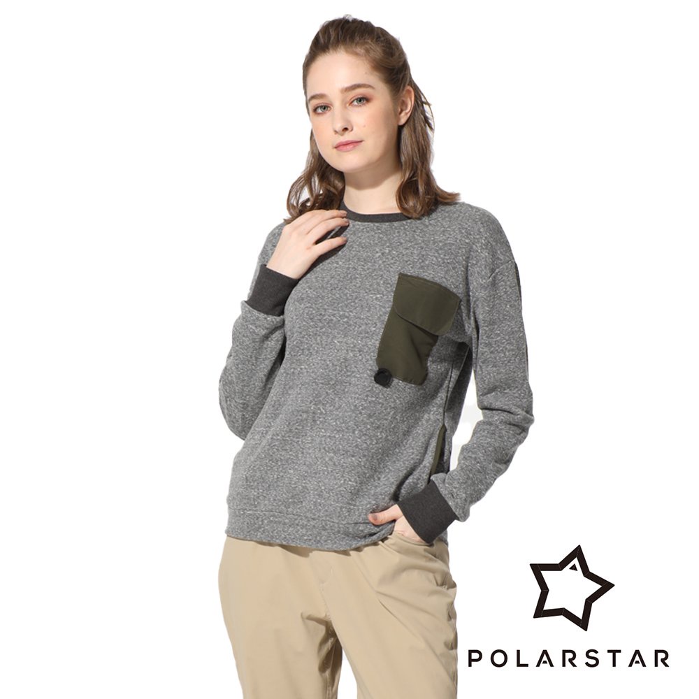 【PolarStar】女 麻花休閒長袖上衣『黑灰』P22912