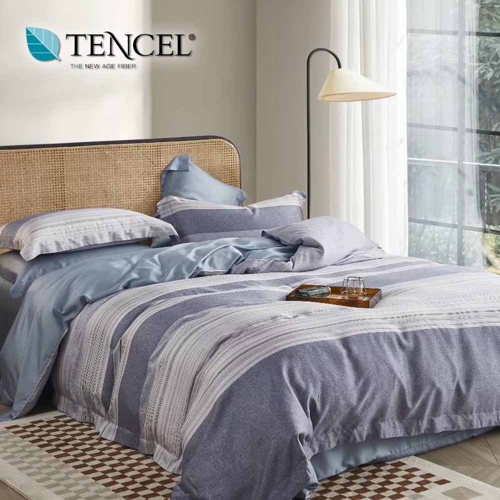 40支100%純天絲TENCEL【單人 雙人 加大 特大組合】規格可選  35公分  床包四件組 床罩七件組 波頓藍