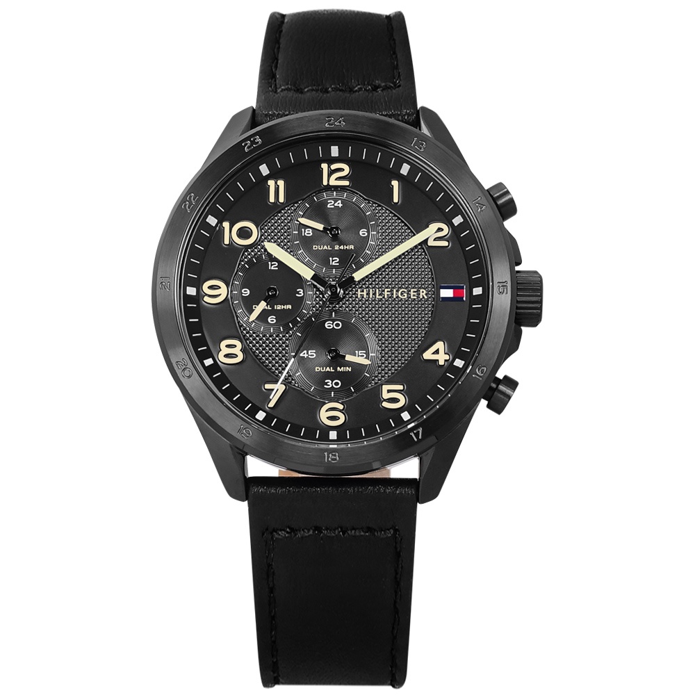 Tommy Hilfiger 簡約三眼 兩地時間 日期顯示 米蘭編織不鏽鋼手錶 藍色 44mm 1710504