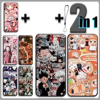 2 合 1 適用於 Itel A37 Itel A26 手機殼帶鋼化玻璃陶瓷螢幕保護膜動漫
