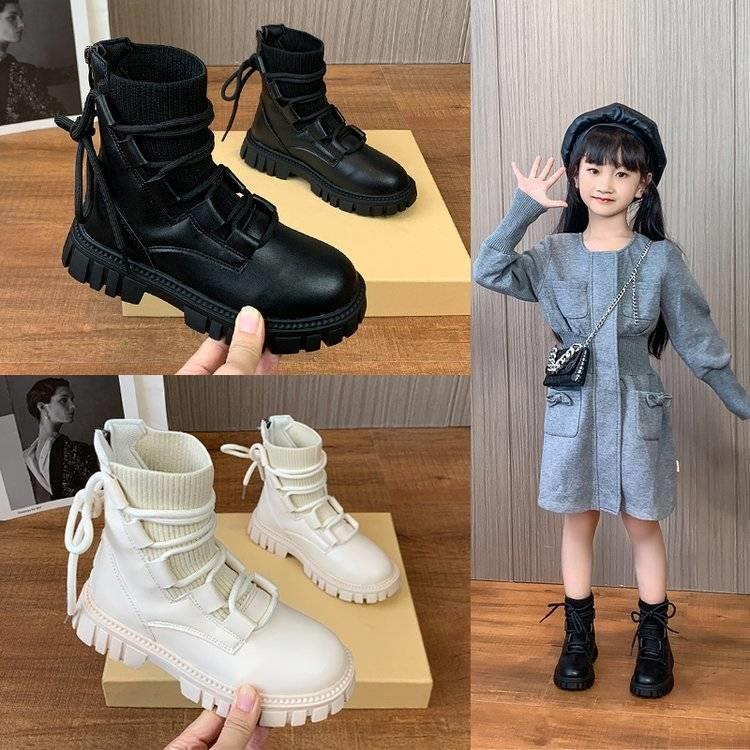 新品熱賣 女童馬丁靴 針織拼接短靴 休閒寶寶靴 透氣兒童單靴