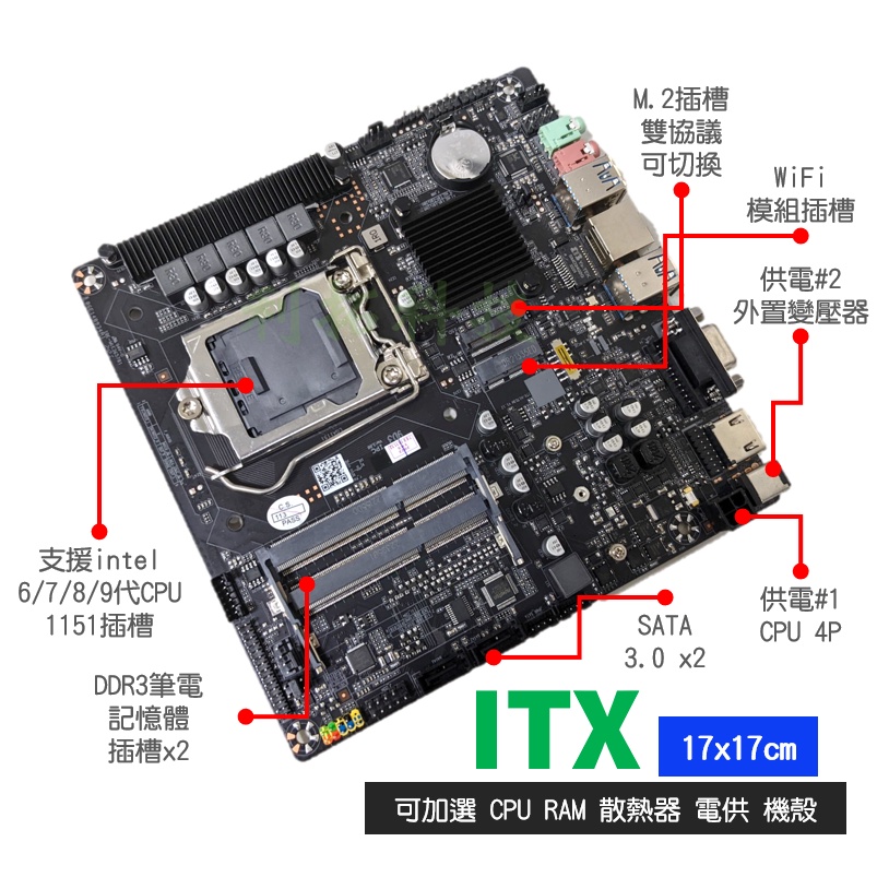 【現貨當日出】全新 ITX 主機板 支援 intel 六七八九代內顯CPU 1151腳位 17x17cm H110