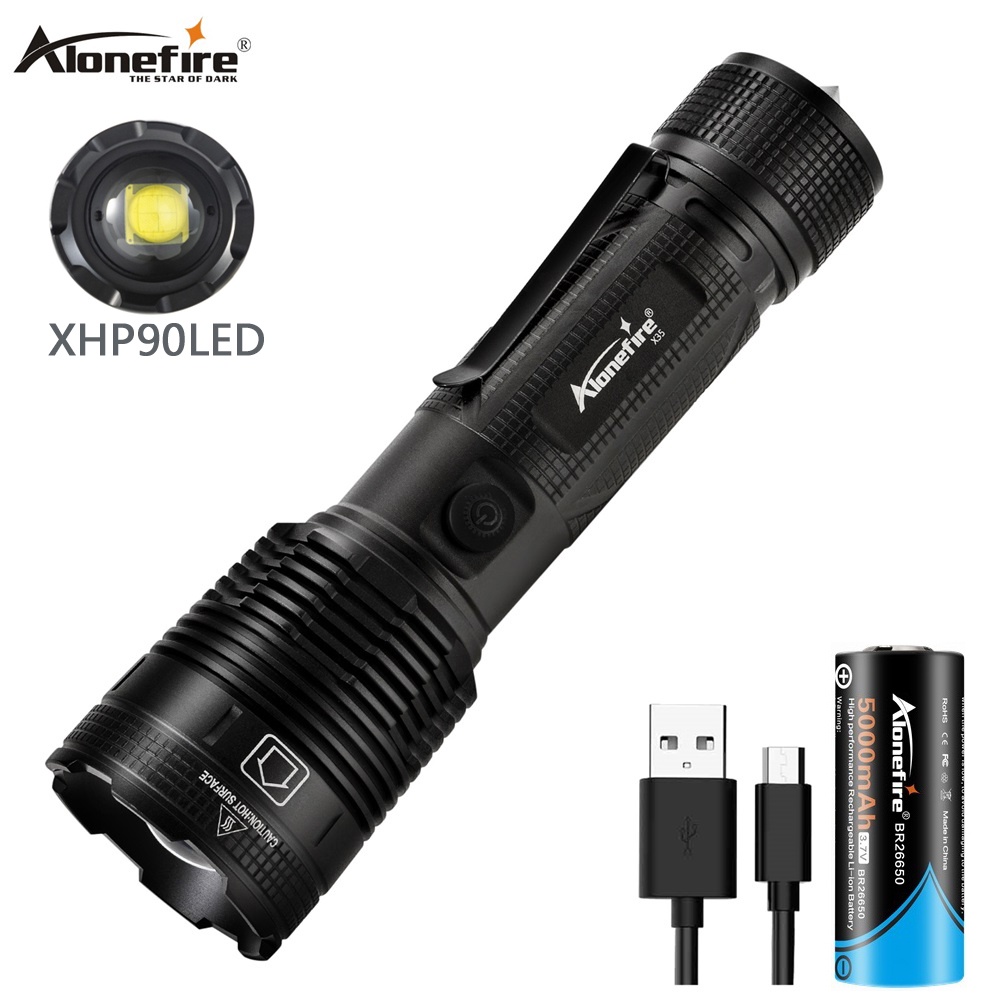 AloneFire X35 XHP90 LED 強光戶外超亮遠射家用手提巡邏礦氙氣探照燈變焦手電筒