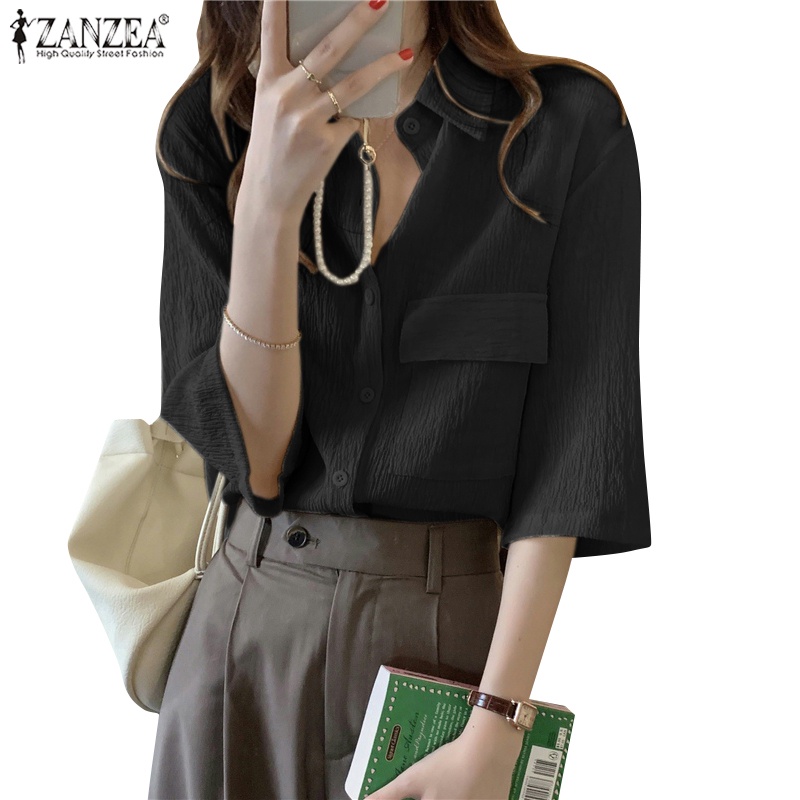 Zanzea 女式上衣時尚休閒 3/4 袖辦公室女士工作女襯衫