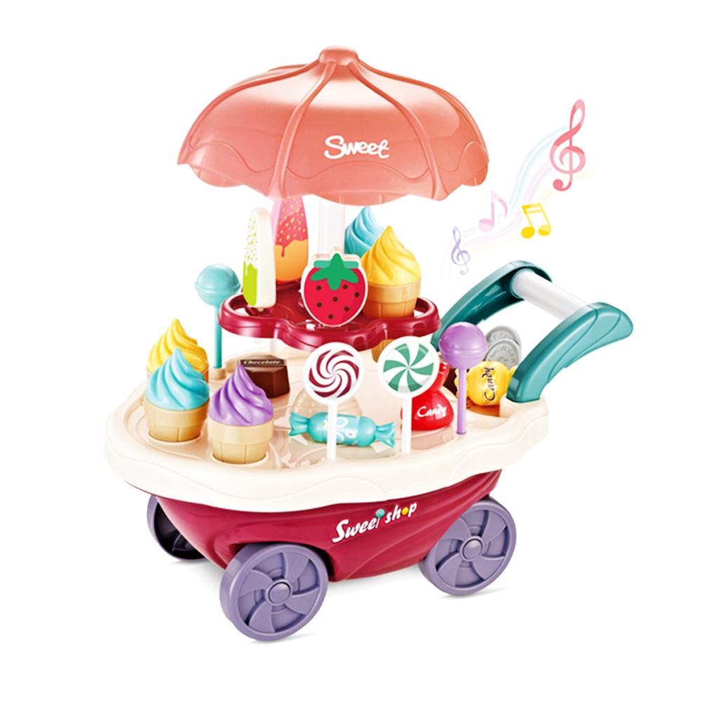 CANDYCART 兒童甜心冰淇淋推車組 購物車玩具 甜品雪糕糖果冰淇淋音效燈 安全材質 手眼協調 扮家家酒 歐美日本舖