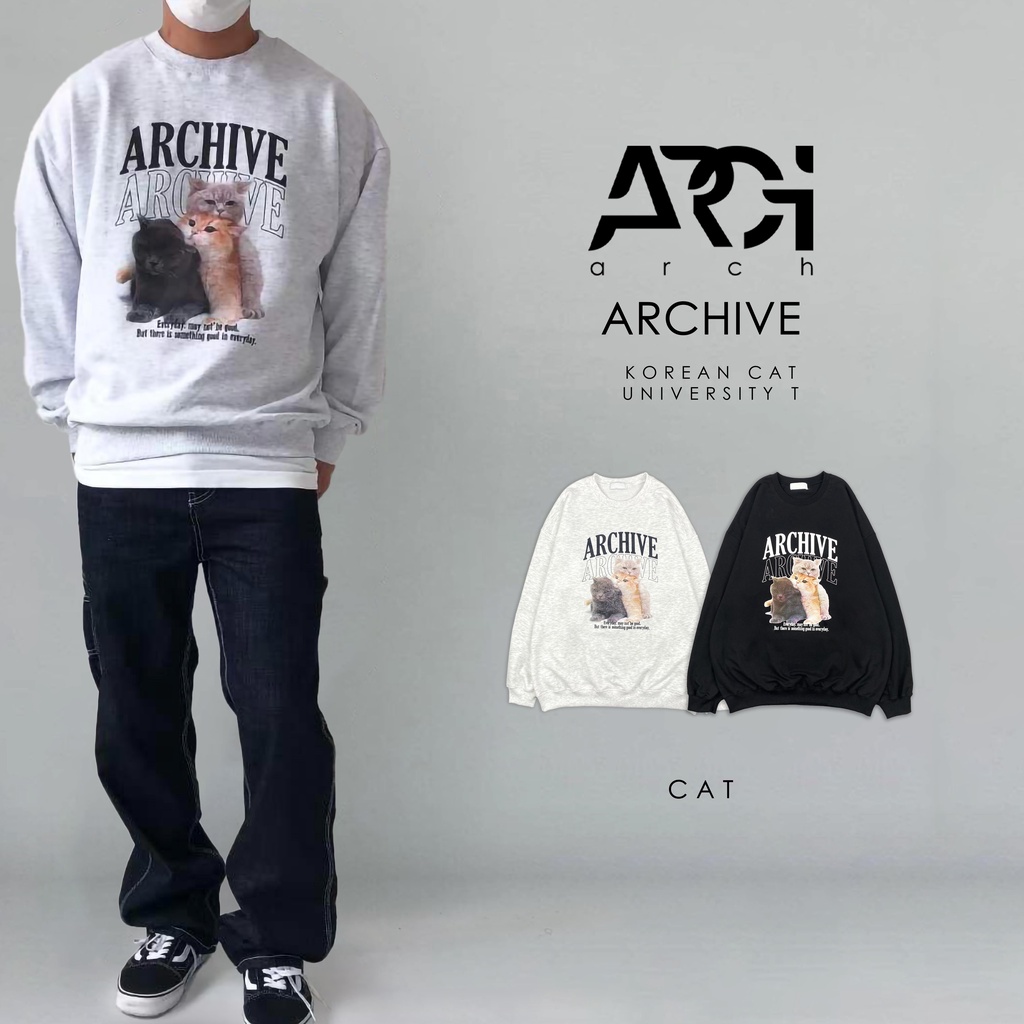 【ARCH】 韓國 ARCHIVE 厚磅大t 韓系 貓咪 大學踢 情侶大學t 落肩 寬鬆版型 男女皆可