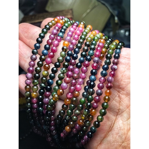 老礦料 彩虹🌈 碧璽 三圈 手串 手珠（帶數顆藍碧，漂亮氣質款式🤩）