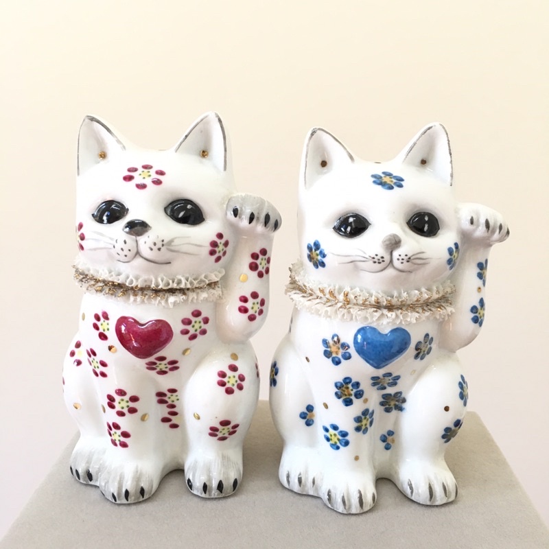 Royal Porcelain 皇家瓷器 愛心貓 招財貓 舉手貓 貓咪瓷器 擺件 擺飾 招好運 擺飾 瓷器