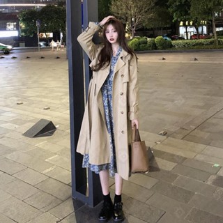鞦季2022新款韓版氣質寬鬆卡其色風衣女百搭中長款小個子長袖外套#AJA