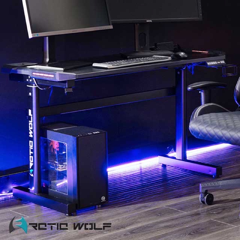 E-home ArcticWolf Unicorn獨角獸碳纖維LED炫光電動升降電競桌-黑色HTU015A