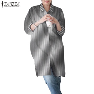 Zanzea 女士韓版街頭時尚條紋翻領長袖寬鬆襯衫