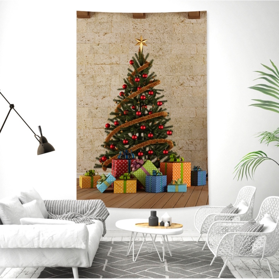 六分埔禮品★聖誕系列掛毯/裝飾畫布-紅球聖誕樹與禮物★(現貨/發票)-耶誕節聖誕樹掛布