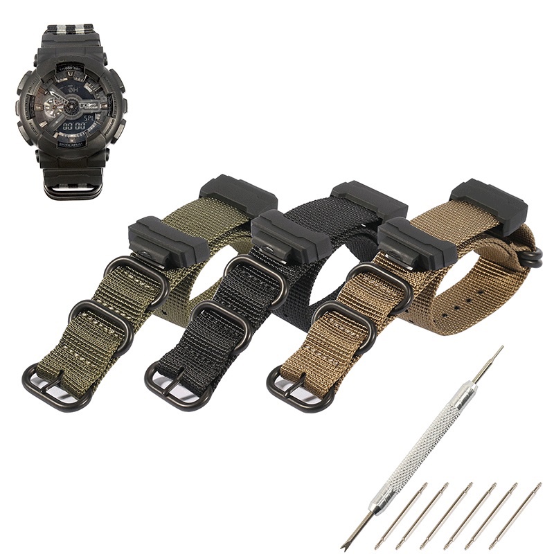 16mm 適配器+高清轉換 RAF 尼龍錶帶套件適用於卡西歐 Gshock GA120 GA100 5600 GWM56