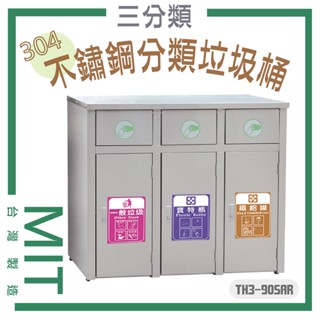 【臺灣製】不鏽鋼垃圾桶 三分類 TH3-90SAR 戶外垃圾桶 資源回收 環保資源回收 垃圾筒 分類桶 304不銹鋼