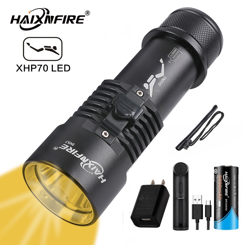 Haixnfire DV57 黃光水肺潛水手電筒 5000 流明防水燈 XHP70 潛水手電筒