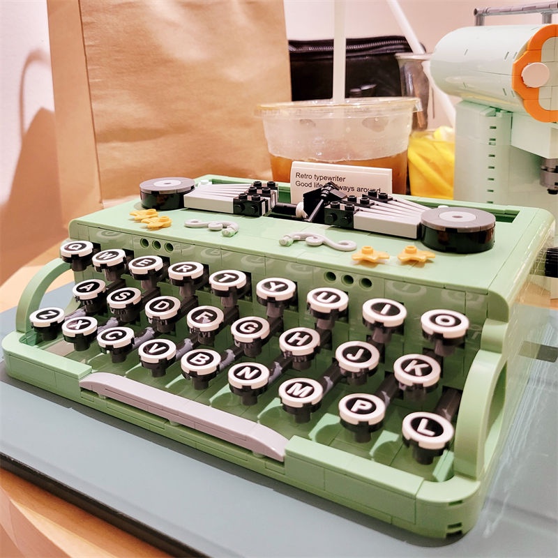 梔子花媽媽 現貨速發 積木玩具 兼容樂高 復古打字機積木 咖啡機麵包機 烘焙過家家 女孩 拼裝玩具 益智玩具
