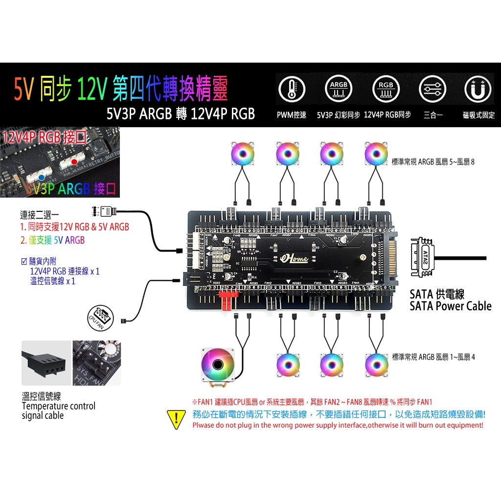 【熊讚】台灣公司貨 第四代 轉換精靈 5V轉12V ARGB轉RGB 燈光同步 RGB轉換器 多功能集線器 一年保