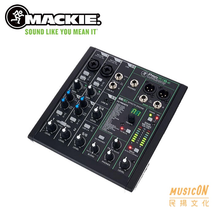 【民揚樂器】Mackie ProFX6V3 六軌USB混音器 Mixer 錄音介面 直播 實況 內建24組效果