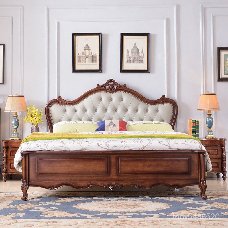 1.8米床主臥橡木1.5歐式雙人床傢用原木美式輕奢實木傢具工廠直銷 高腳床 鐵床架 雙層床 上下床 儲物多功能床架 LC