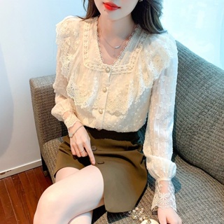 依時尚. 長袖上衣 長袖T恤 復古襯衫 S-2XL韓版時尚甜美超仙氣設計感小眾蕾絲襯衫T614-9924.
