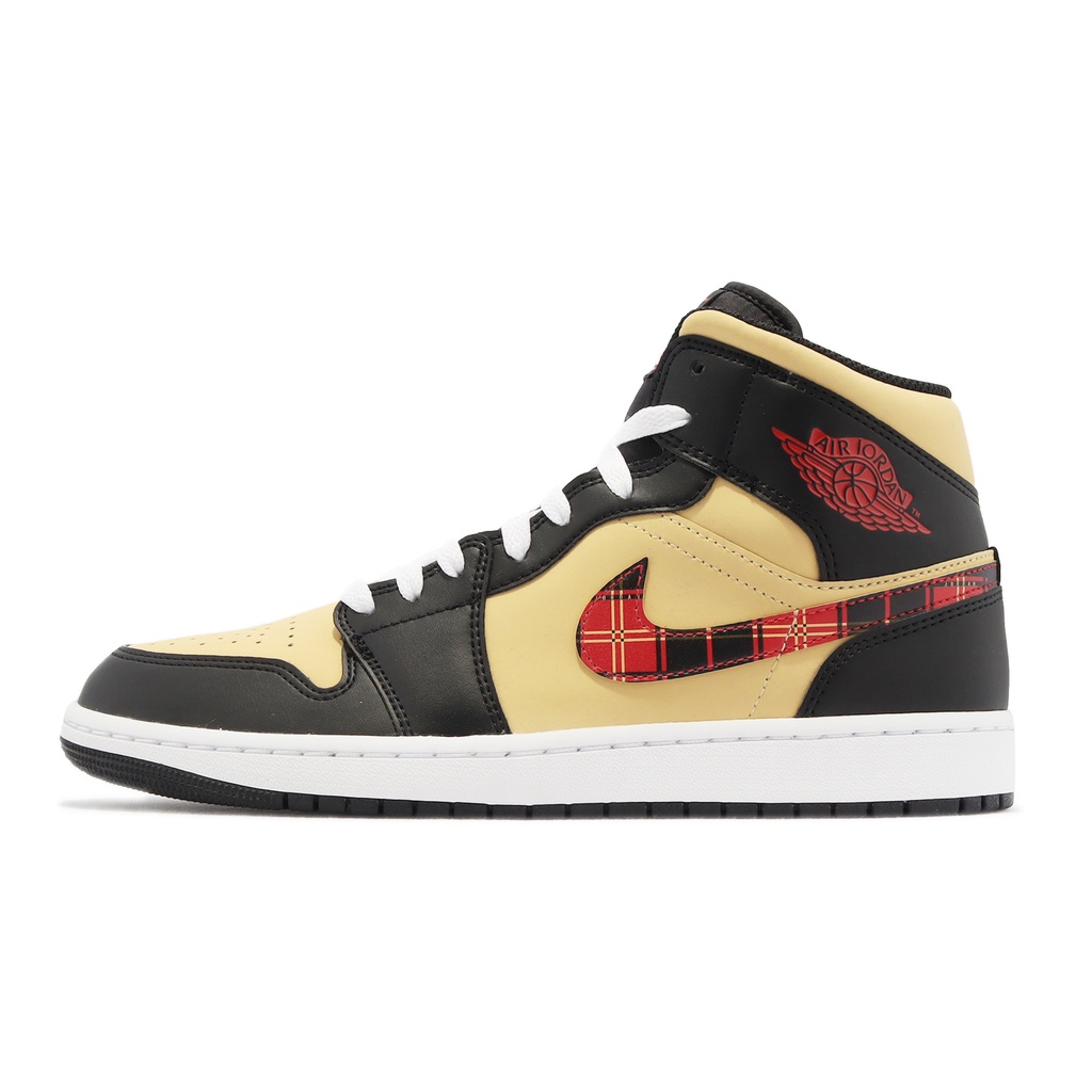 Nike Air Jordan 1 Mid SE 黑 紅 奶油黃 格紋勾勾 男鞋 喬丹1代 ACS DZ5329-001