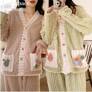 aseaspace·珊瑚絨睡衣居家服兩件套女秋冬季刷毛加厚學生宿舍可外穿家居服套裝
