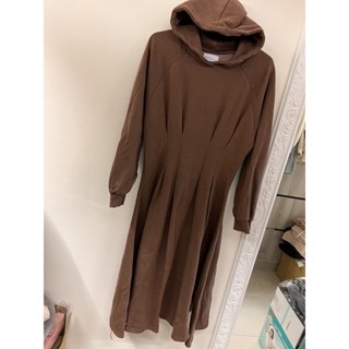 正韓 連帽微磨毛咖啡色洋裝