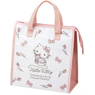 【現貨】小禮堂 Hello Kitty 方形不織布保冷便當袋 (白粉鬱金香款)