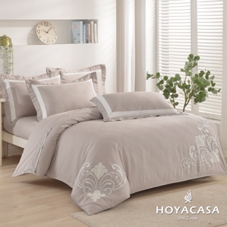 HOYACASA 100%天絲鑲布刺繡兩用被床包組-日落銅(雙人/加大/特大)