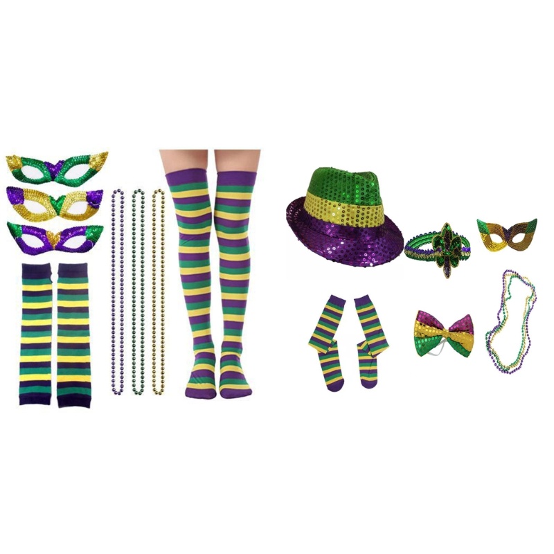 Han Mardi Gras 服裝配飾 Mardi Gras 串珠項鍊襪子眼罩帽子