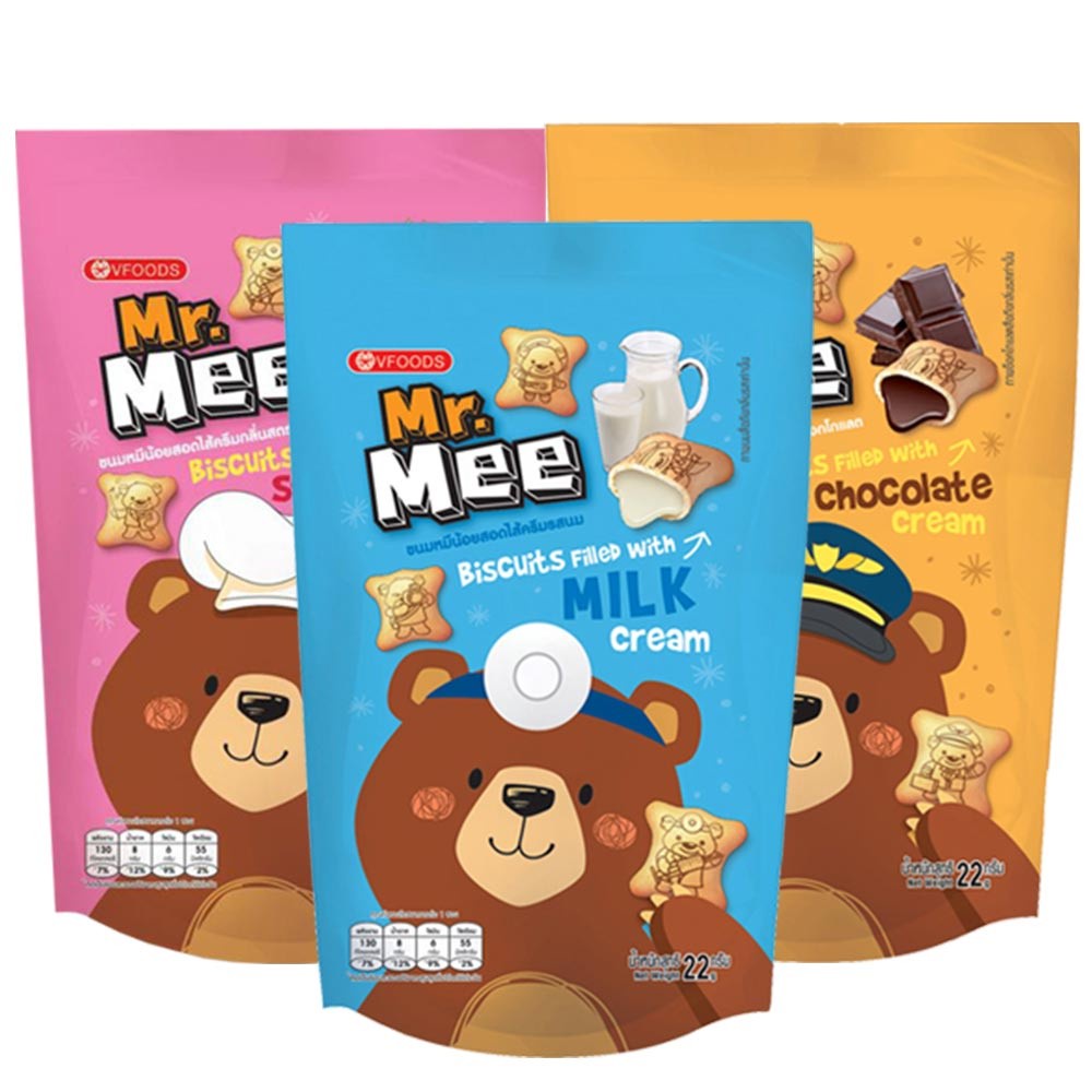 📢【湊滿額與免運福利】一份3種口味各1包 泰國 Mr.Mee Teddy 小蜜熊餅乾 巧克力 牛奶 草莓
