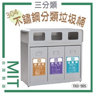 【臺灣製】不鏽鋼垃圾桶 TH3-90S TH3-90SAR 三分類 資源回收桶 資源回收箱 分類桶 不鏽鋼內桶