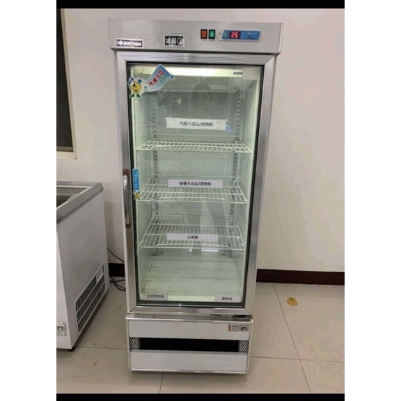 二手中古得台透明玻璃單門冷藏冰箱，尺寸65*68*174保固3個月