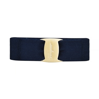 SALVATORE FERRAGAMO VARA金屬壓印LOGO蝴蝶結造型設計羅緞金屬彈簧髮夾(藍莓藍)