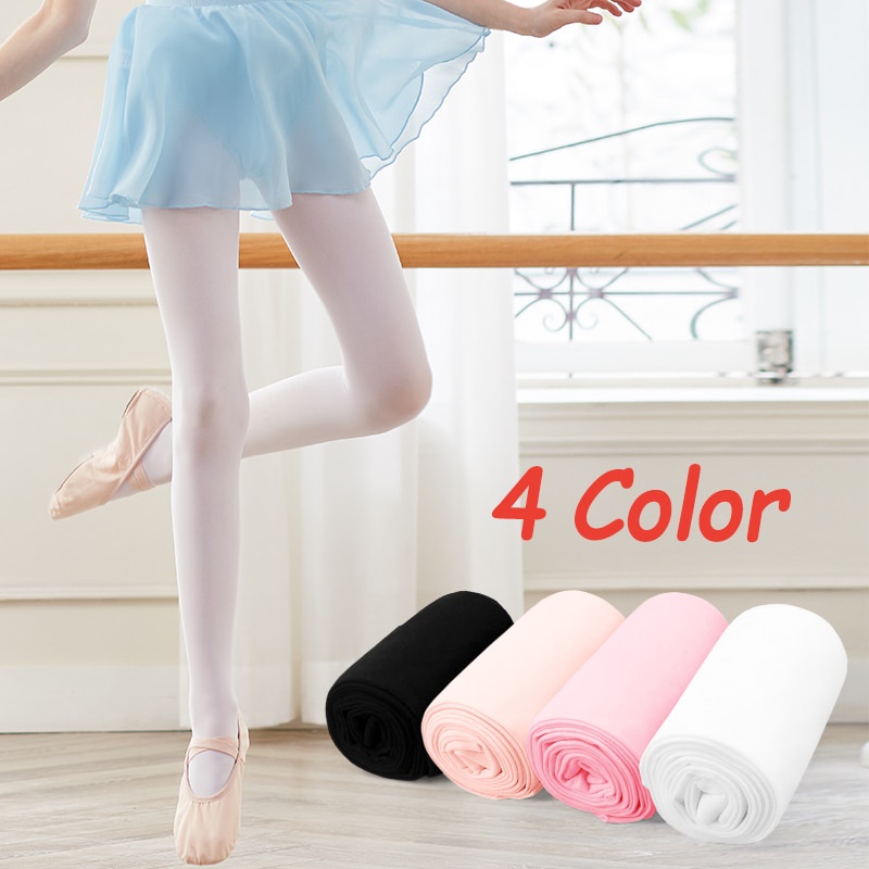 粉色兒童女孩舞蹈芭蕾舞緊身衣柔軟超細纖維舞蹈襪白色專業舞蹈打底褲連褲襪