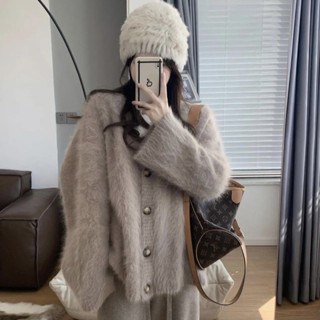 【現貨快速出】復古奶呼呼🤍秋冬溫柔奶系 中長款水貂絨毛衣外套+軟糯垂感毛巾褲