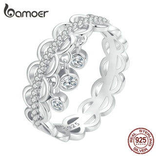 Bamoer 925 銀簡約蕾絲流蘇結婚戒指多種尺寸時尚首飾情侶女學生