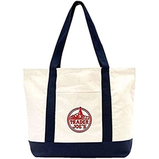 【現貨】美國🇺🇸Trader Joe’s 藍白帆布購物袋🛍️ 經典款 大容量 帆布背包 購物袋 環保袋 沙丁魚購物袋