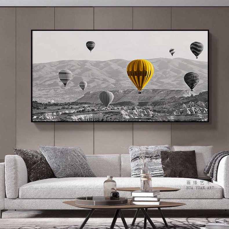 現代熱氣球風景裝飾畫黑白工業風客廳掛畫