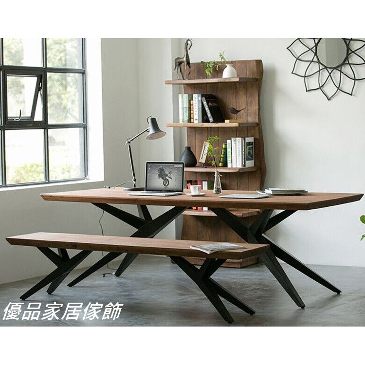 美式LOFT工業風復古鐵藝實木餐桌/辦公桌/會議桌/實木書桌/咖啡桌/電腦桌