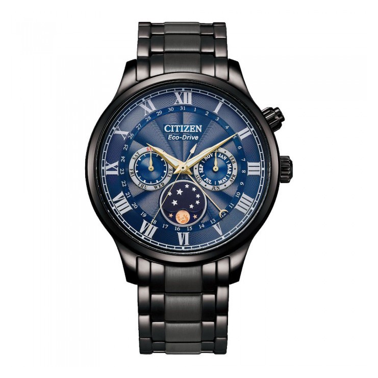 １２期分期【高雄時光鐘錶公司】CITIZEN 星辰 錶 AP1055-87L GENTS 藍寶石光動能黑鋼帶男錶 月相錶