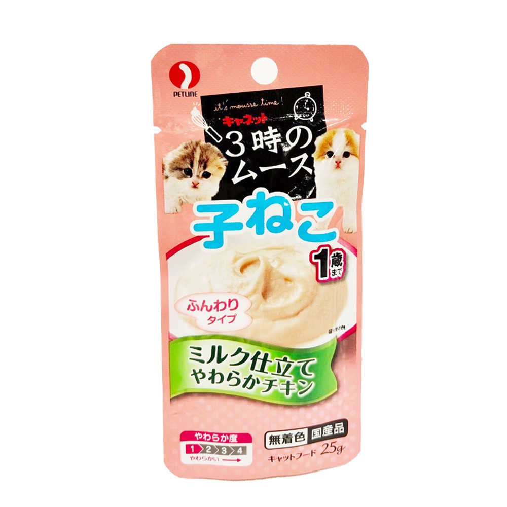 PETLINE 三時貓慕斯餐包 1歲以下 雞肉+牛奶 25g/包【Donki日本唐吉訶德】SM-31
